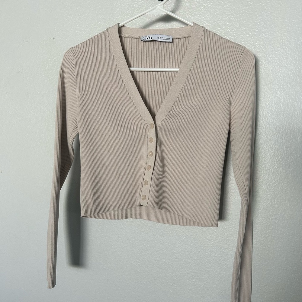 Zara Cropped Button Down Ribbed Cardigan Top